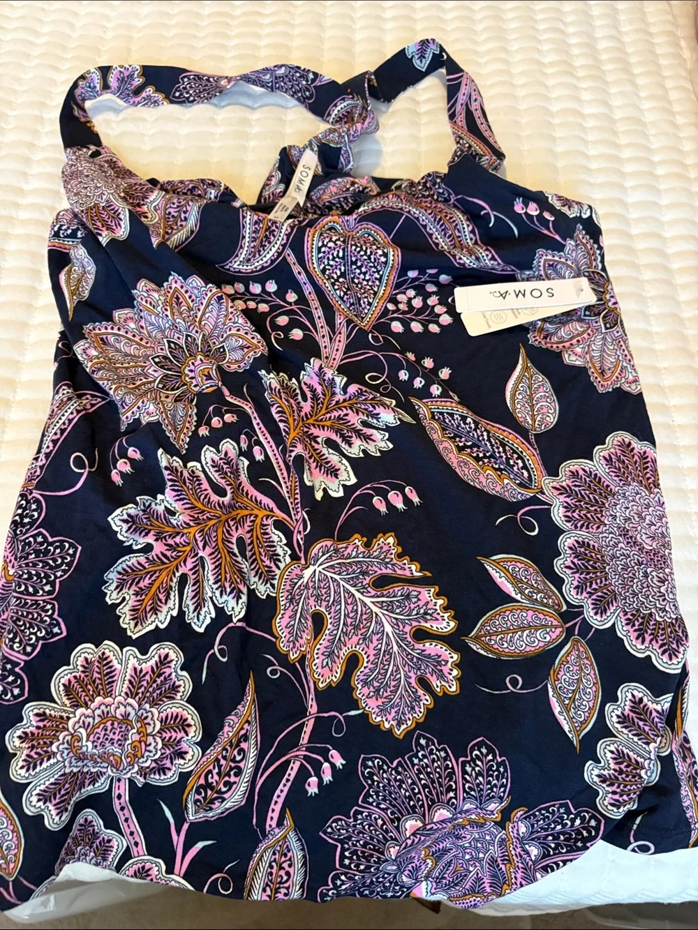 Soma Navy Floral Paisley lounge/sleep Set with Pink Accents - Picture 4 of 5